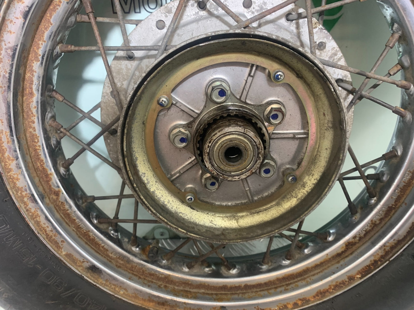 YAMAHA XV535 XV 535 VIRAGO REAR WHEEL (GOOD TYRE)   YEAR 1994-02 (CMB1162)